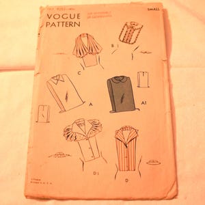 Size Small Vintage 1950s Vogue 9352 Sewing Pattern Misses Four Distinctly Different Dickey Faux Blouse Bust 32" 34"