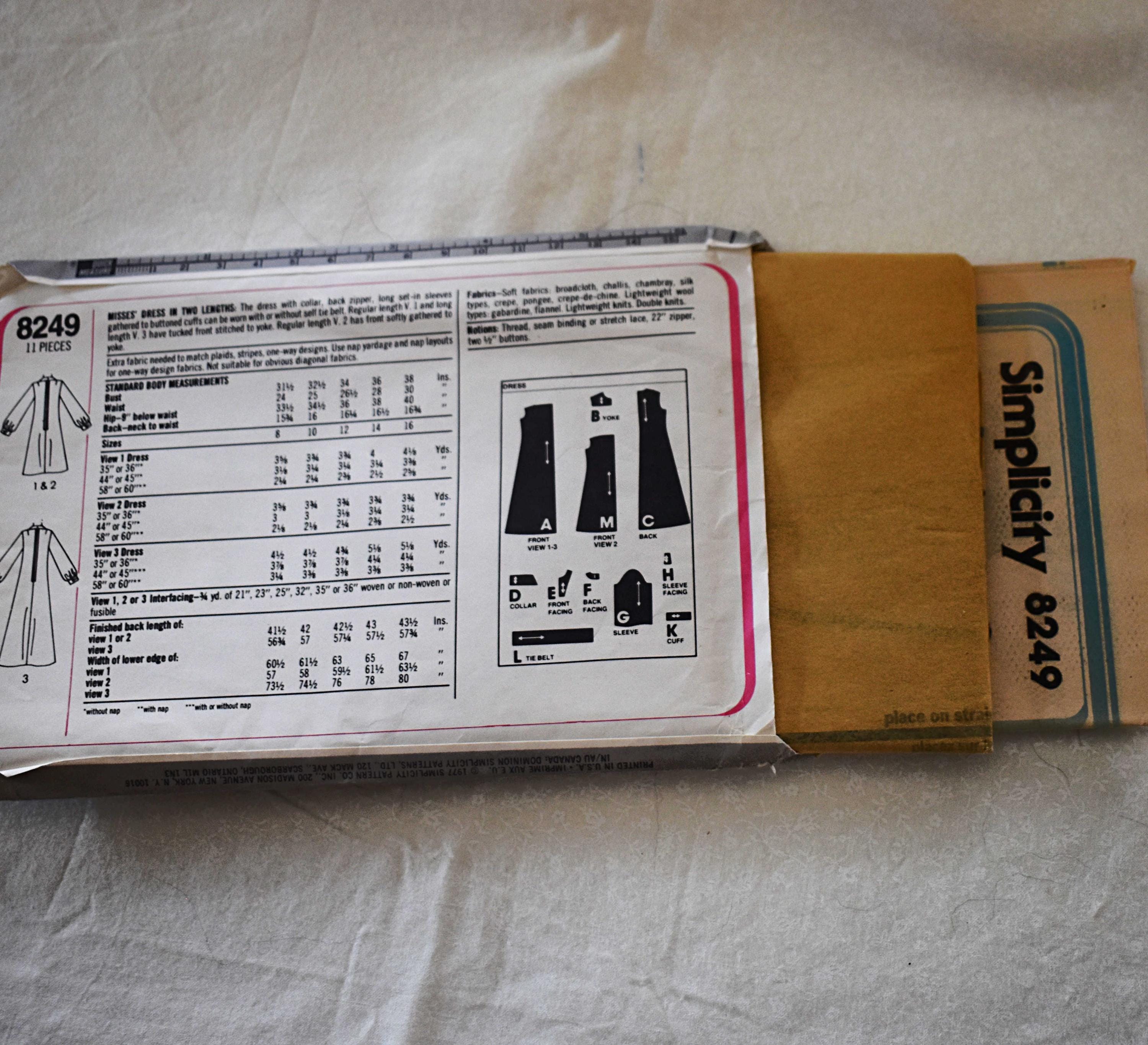 Size 14 UNCUT 1970s Simplicity 8249 Sewing Pattern, Misses Long