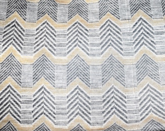 Vintage 1970s Double Knit Fabric, Chevron and Stripes, Gray White and Beige, Sold by the Half Yard