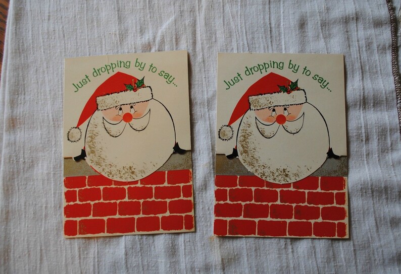 Unused Vintage 1950s MCM Two Santa and Reindeer in a image 0