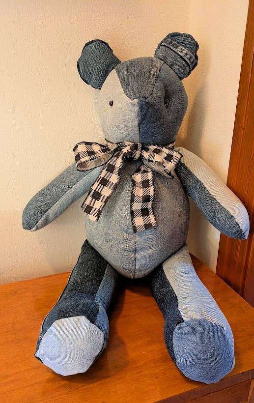作家様 くま ぬいぐるみ テディベア ハンドメイド デニム鞄ブーツちび