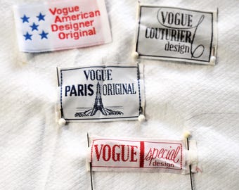 Vintage Vogue Stoff Nähen Tags, Paris Original Couturier, American Designer und Sonderanfertigungen
