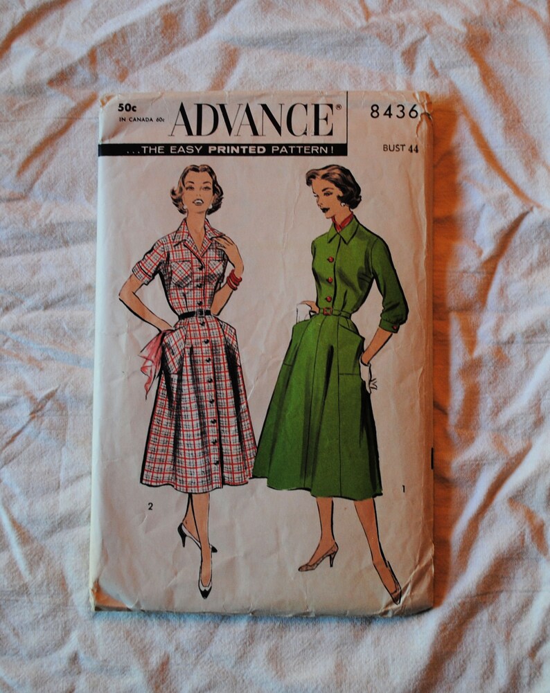 Size 20 Vintage 1950s Advance 8436 Sewing Pattern Misses image 0