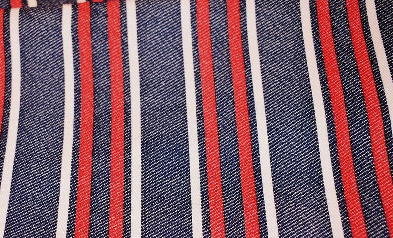 Unused Vintage 1970s Denim Fabric Striped Blue Jean Fabric Heavy Weight ...