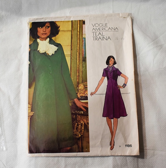 Size 16 Vintage 1970s Vogue 1186 Designer Pattern Dress Coat Dress Teal  Traina Bust 38" - Etsy