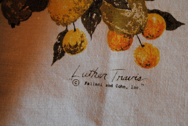 Unused New Vintage 1960s Designer Luther Travis Orange Rectangle 47 X 50 Fallani and Cohn MCM Linen Table Cloth Olive Yellow