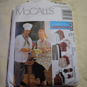 Unisex M-XXL UNCUT 1990s, McCalls 2233 Sewing Pattern, Kitchen Clothing, Jacket, Pants Hat, Apron, Shirt