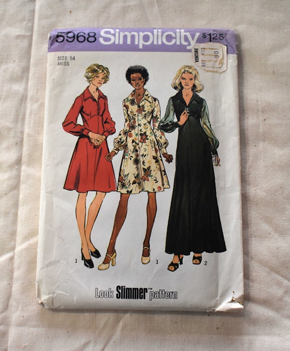 Size 16 Vintage 1970s Simplicity 5968 Sewing Pattern Misses Dress