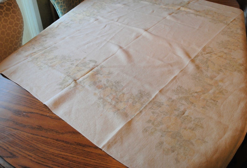 Unused New Vintage 1960s Designer Luther Travis Orange Rectangle 47 X 50 Fallani and Cohn MCM Linen Table Cloth Olive Yellow