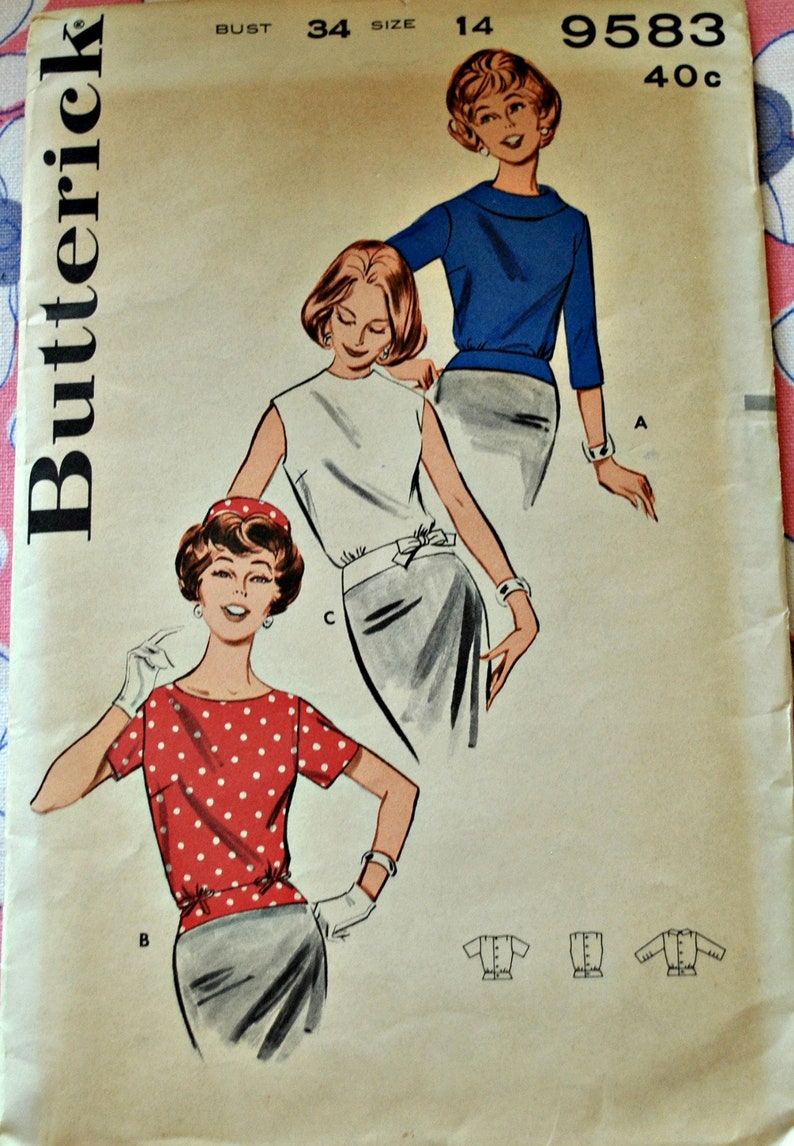 Size 14 Vintage 1960s Butterick 9583 Sewing Pattern Misses image 0