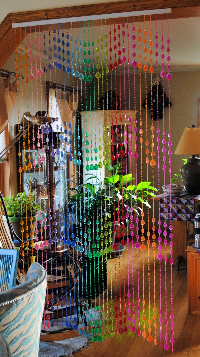 Vintage 60s 70s Boho Chic Rainbow Colored Beaded Door image 0