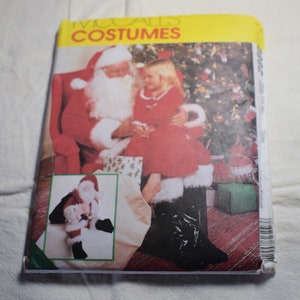 Petit modèle non coupé vintage des années 1990, costume de père Noël pour homme, patron de couture McCalls 8992, poupée et sac cadeau poitrine 34 po. 36 po.