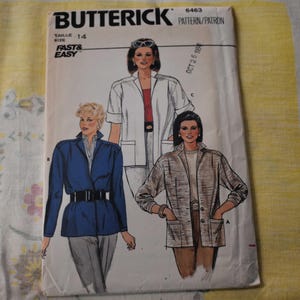Size 14 UNCUT Vintage 1980s Butterick 6463 Sewing Pattern Misses Loose Fit Blazer Unlined Jacket Bust  36&quot;
