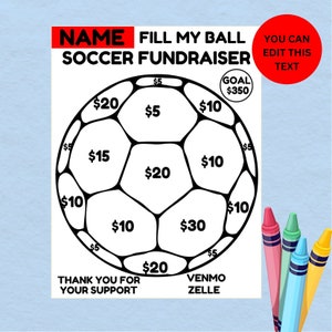 Soccer Fundraiser |  Printable Soccer Fundraiser | &quot;Fill My Ball&quot; Soccer Fundraising Sheet | Soccier Fundraising |  Canva Template
