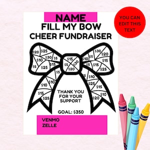 Fill My Bow Cheer Fundraiser, Canva Template, Cheerleading Fundraiser, Sponsor Cheer Bow School Cheer Fundraiser, Bow Fundraiser Printable