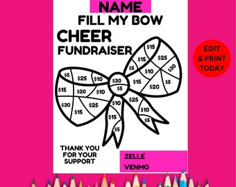 Wypełnij mój łuk Wydrukuj Cheer Fundraiser, Szablon Canva, Cheerleading Fundraiser, Sponsor Cheer Bow School Cheer Fundraiser, Bow Fundraiser