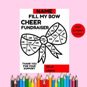 Fill My Bow Cheer Fundraiser, Canva Template, Cheerleading Fundraiser, Sponsor Cheer Bow School Cheer Fundraiser, Bow Fundraiser Printable