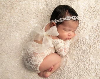 Newborn Girl Lace Romper, Newborn Girl Outfit, Newborn Photo Outfit, Newborn Baby Girl Props, Newborn Photography Prop, Newborn Lace Romper