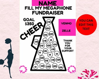 Zbiórka funduszy dla cheerleaderek, MEGAFON Wydrukowana zbiórka funduszy dla cheerleaderek, Szablon Canva, Zbiórka funduszy dla cheerleaderek, Sponsoruj moją cheerleaderkę Szablon Canva