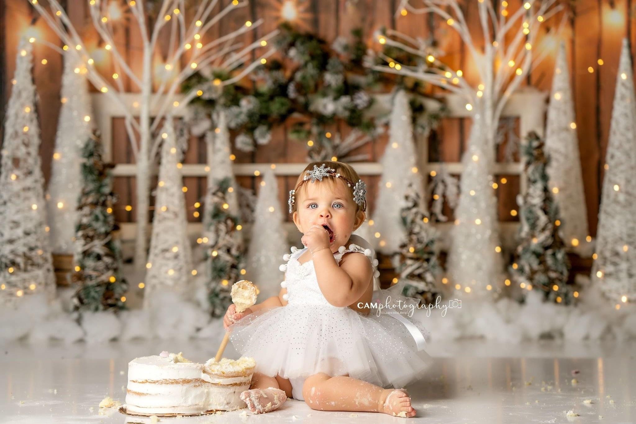 Baby Girls Snowflake 1st Birthday Outfits Romper Tutu Skirt Headband Winter Party Clothes Cake Smash for Photo Props 