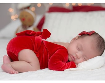 Newborn Girl Christmas Outfit, Red Velvet Romper Set, Newborn Girl Photo Outfit, Baby Girl Christmas Outfit, Newborn Girl Coming Home Outfit