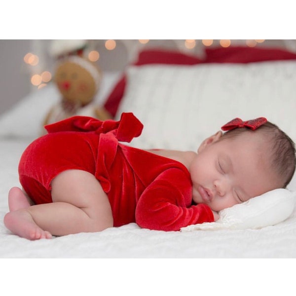 Kerstoutfit voor pasgeboren meisje, rood fluwelen romperset, pasgeboren meisje foto-outfit, kerstoutfit voor babymeisje, pasgeboren meisje Coming Home Outfit