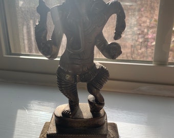 Lord Ganesh Solid Brass Statue - Brass Ganesh Statue - Good Luck Courage Statue vintage India