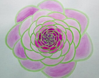 Flor original pintada à mão em aquarela, um abstrato legal grande