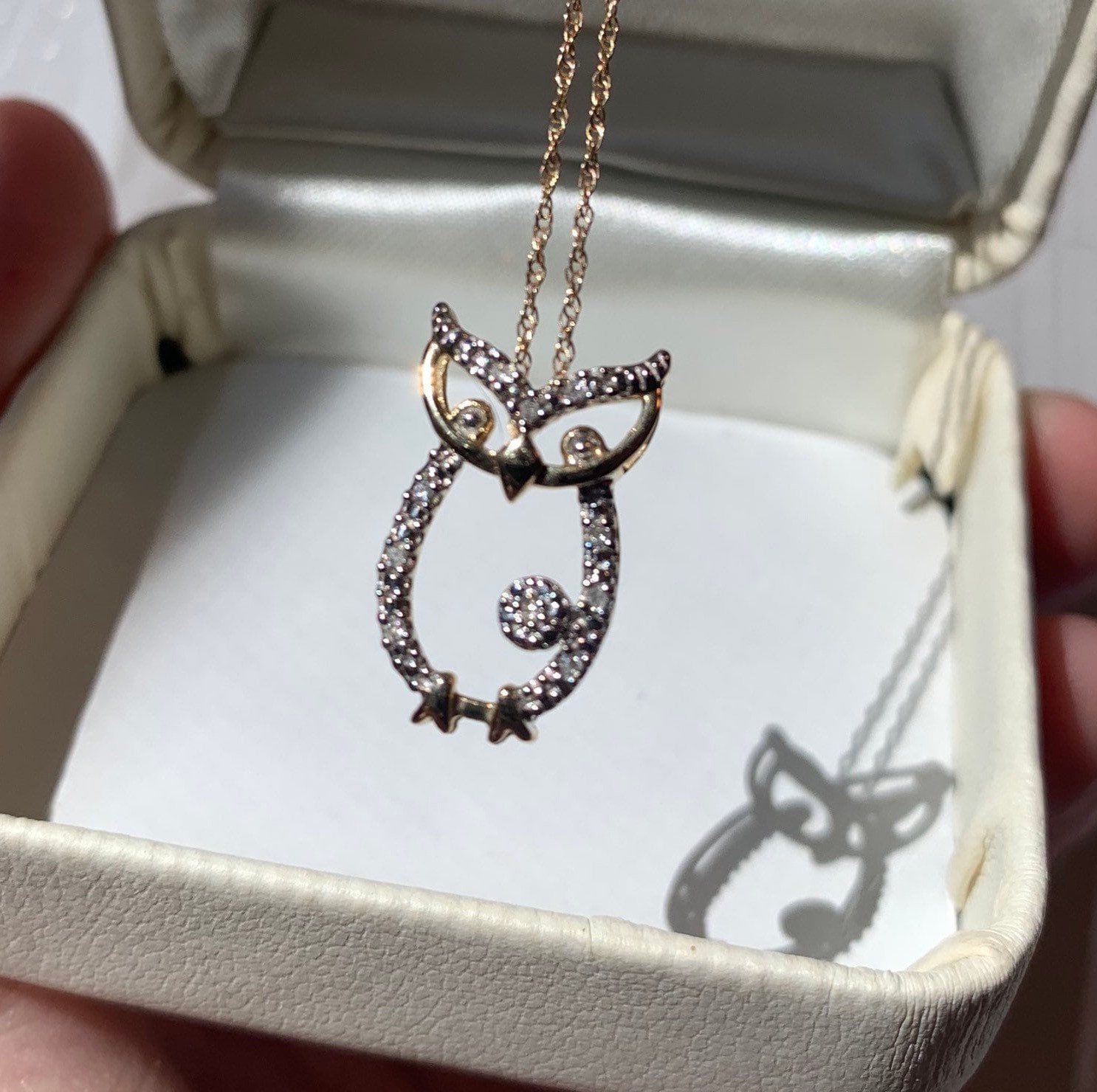 Diamond Night Owl Pendant Necklace 14k gold Diamonds