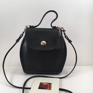 Vintage Coach Black Leather Derby Crossbody Top-Handle Bag | Solid Brass Hardware | Style 9904 | USA