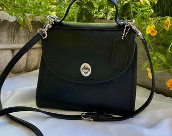 Vintage Coach Regina Black Leather Crossbody Shoulder Bag Top Handle Purse Solid Brass Hardware Coach Style 9983 Etsy