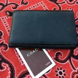 Coach Black Bi-Fold Zip Around Wallet:  Nickel Hardware