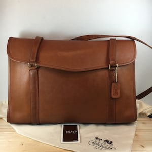Vintage COACH Envelope Portfolio British Tan Leather Briefcase Carry-all Bag NY - Style 5190