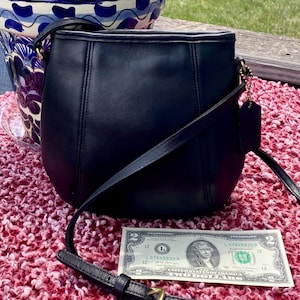 RESERVED Vintage COACH #9990 Small Framed Pouch Crossbody Shoulder Bag / Black Leather Solid Brass Hardware / USA