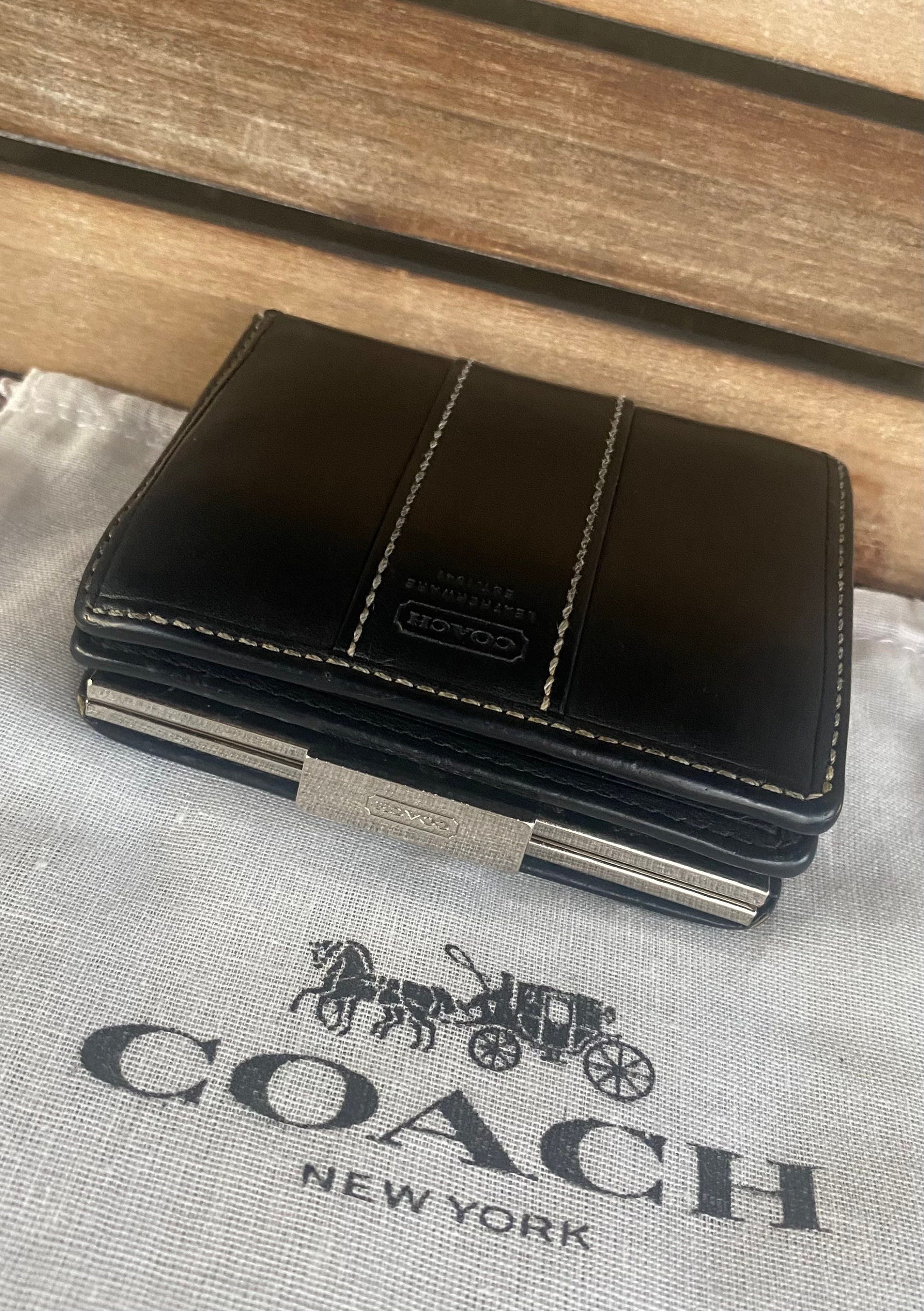 Coach Black/Khaki Trifold Origami Coin Wallet