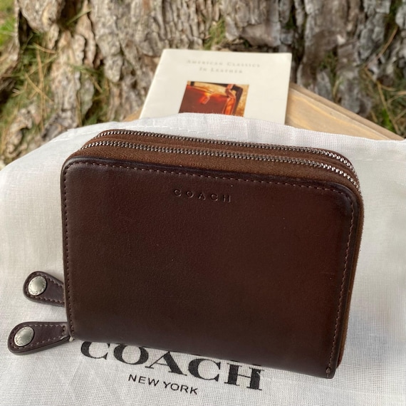 Vintage Coach Mahogany Brown Leather Double Zip Wallet Etsy