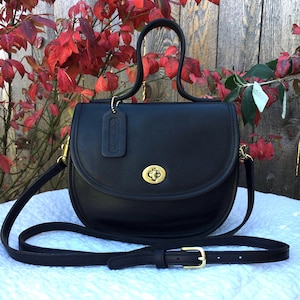 Vintage Coach Black Leather Bella Court Crossbody Shoulder Top Handle Bag | Style 9957
