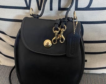 Vintage Coach 9904 Black Leather Derby Crossbody Top-Handle Bag