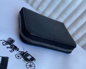 Vintage COACH Black Leather Zip Around Coin Wallet Purse EUC