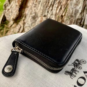 Vintage Coach Black Leather Zip Coin Wallet Case Purse