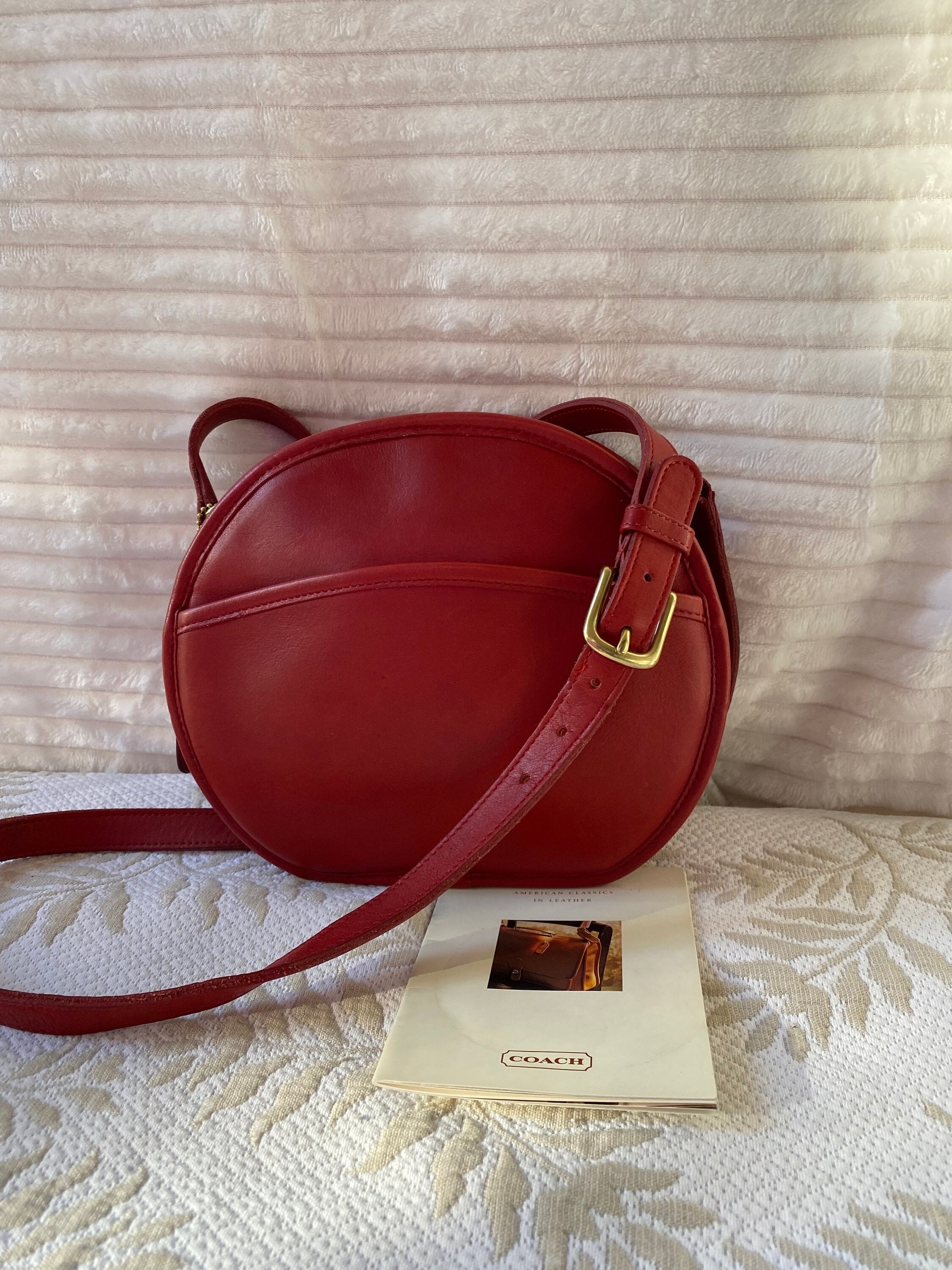 Vintage Coach Red Leather 9901 Chester Canteen Crossbody Bag With