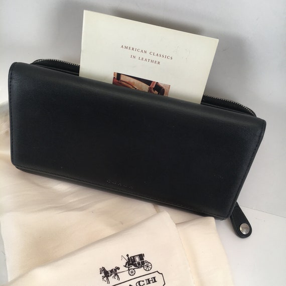 Vintage Coach Accordion Zip Trifold Wallet Black Leather Nickel Hardware Pristine Etsy