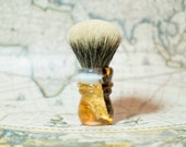Handmade shaving brush with transparent resin, wood and foil in 24 carat gold, limited edition