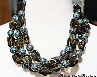 Bold Multi-Strand Tibetan Necklace, Tibetan Beaded Statement Necklace