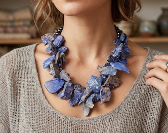 Statementketting paarse jaspis, set paarse edelsteenketting.