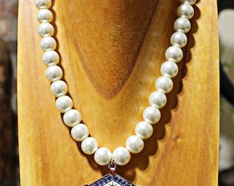 Gamma Phi Delta Sorority Pearl Pendant Necklace Set, GPD Pearl Charm Necklace, Gamma Phi Delta Charm Statement Necklace