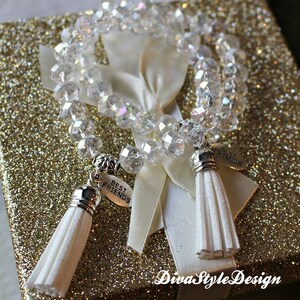 Clear Tassel Best Friends Bracelets, Clear  Crystal Friendship Tassel  Bracelets