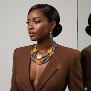 3-Strang Imperial Jaspis & Facettierte Kristall Statement Halskette, Edelstein Halskette Set