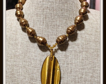 Tiger's Eye Pendant Necklace Set, Tiger's Eye Pendant and Pearl Necklace Set