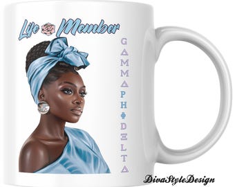 Gamma Phi Delta Elegant Lady in Blue Life Member Mug, Gamma Phi Delta Sorority Life Member Mug